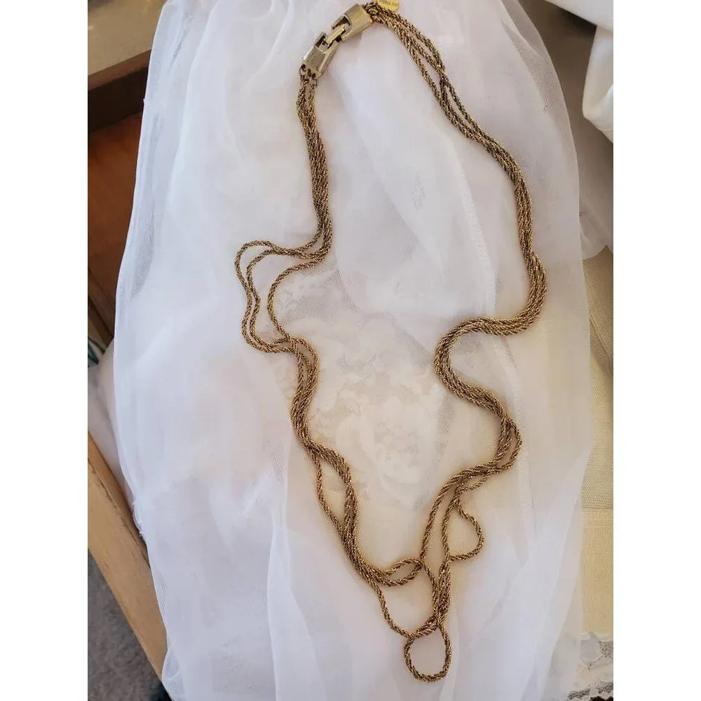 Vintage Park Lane Gold Tone Triple Chain Necklace, Rope Chain